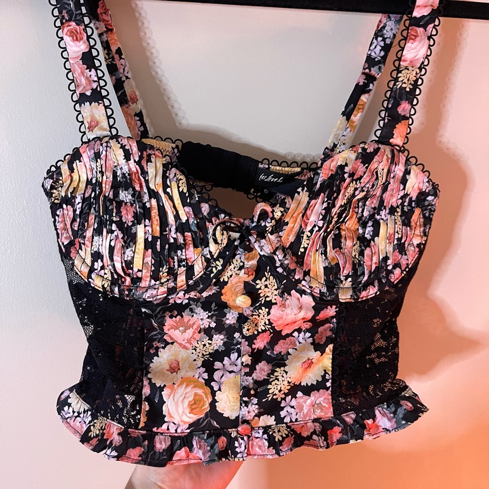 For Love and Lemons Black Floral Corset Top